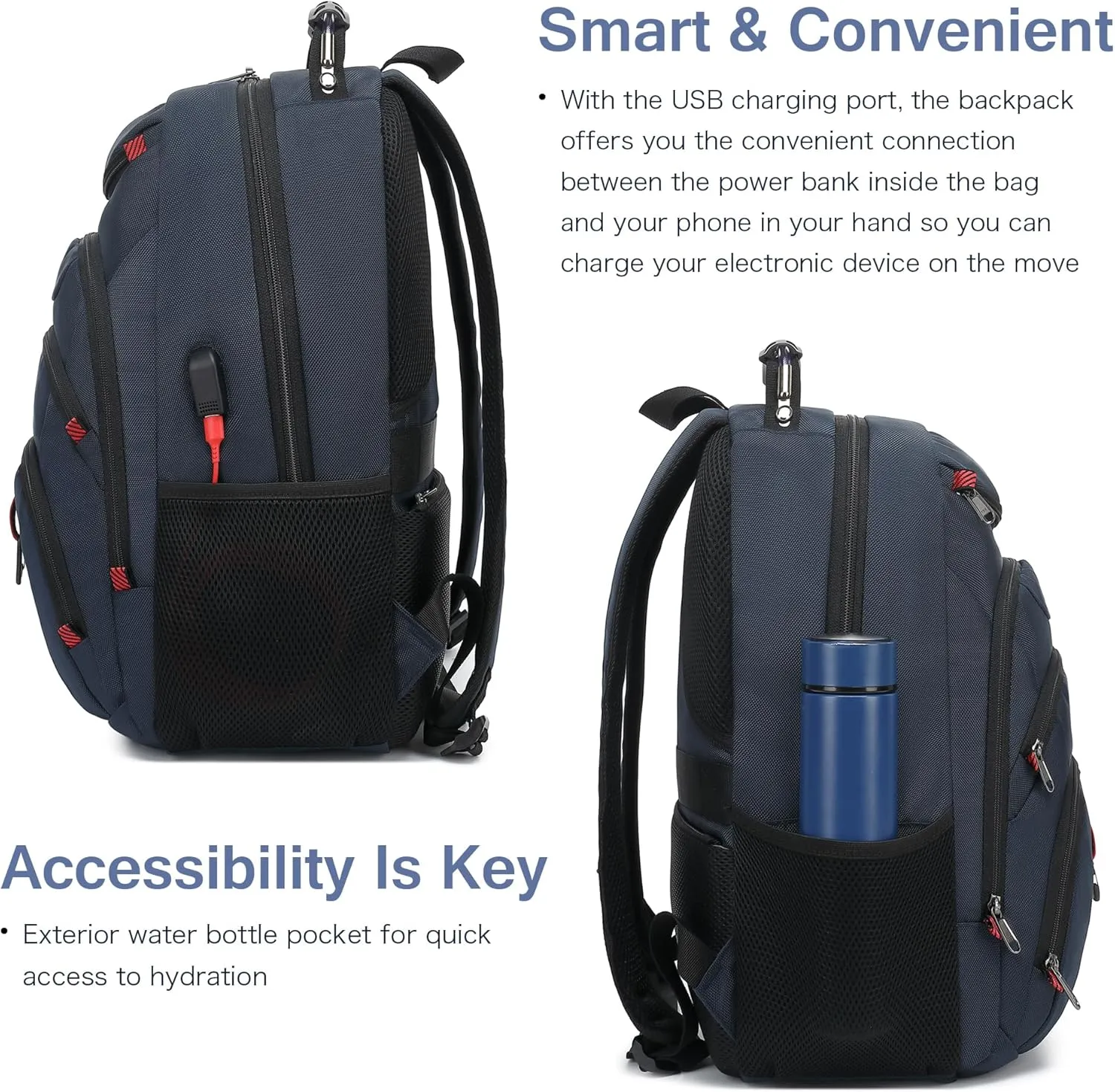 Boavan Laptop Backpack for men, 15.6 inch Laptop Bag with USB Port, Waterproof Travel Work Backpack Purse, Anti-Theft Teacher Nurse Doctor Casual Bookbags Office Business backpackClassic Navy