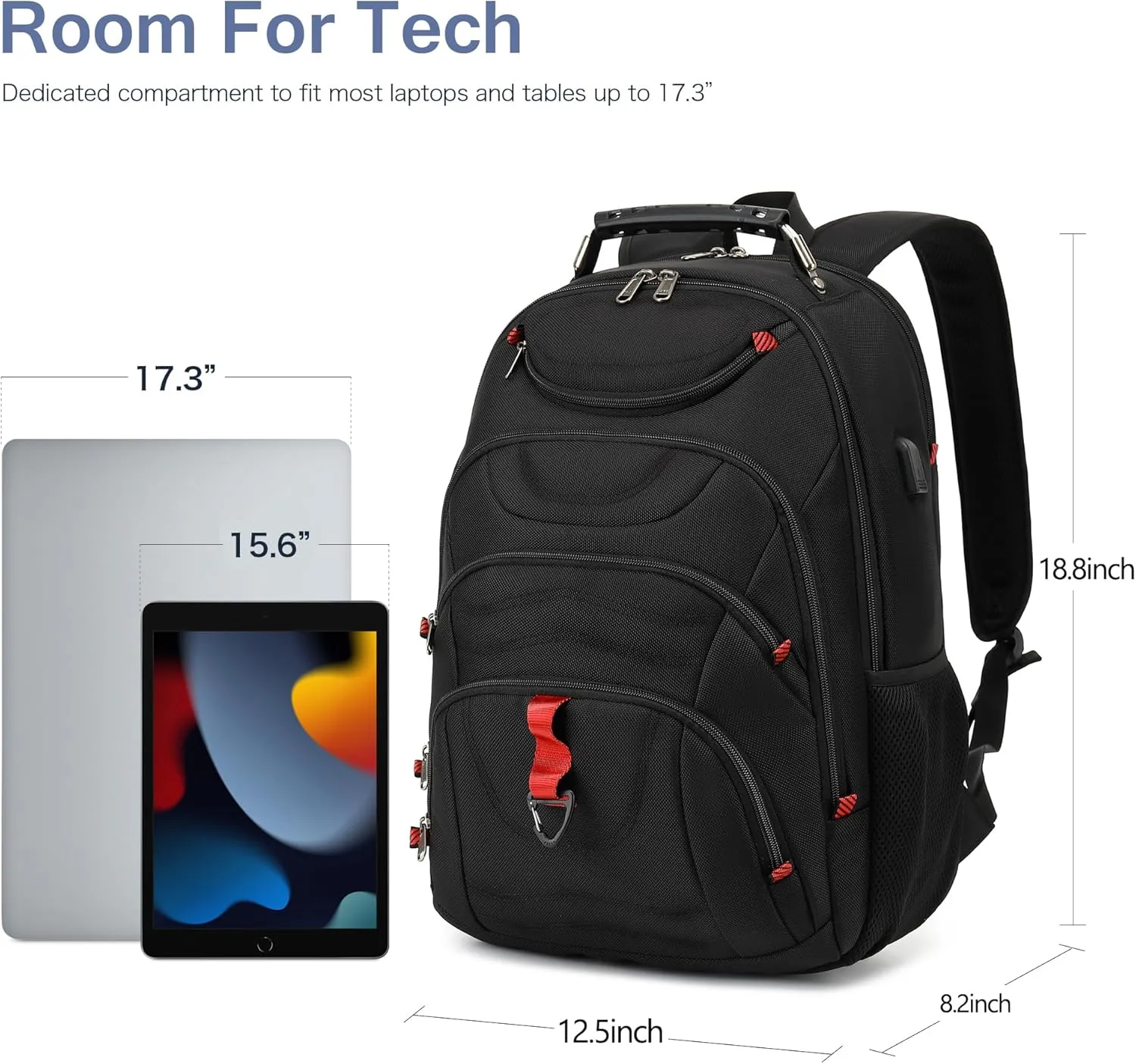 Boavan Laptop Backpack for men, 17.3 inch Laptop Bag with USB Port, Waterproof Travel Work Backpack Purse, Anti-Theft Teacher Nurse Doctor Casual Bookbags Office Business backpack Black