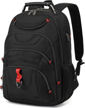 Boavan Laptop Backpack for men, 17.3 inch Laptop Bag with USB Port, Waterproof Travel Work Backpack Purse, Anti-Theft Teacher Nurse Doctor Casual Bookbags Office Business backpack Black