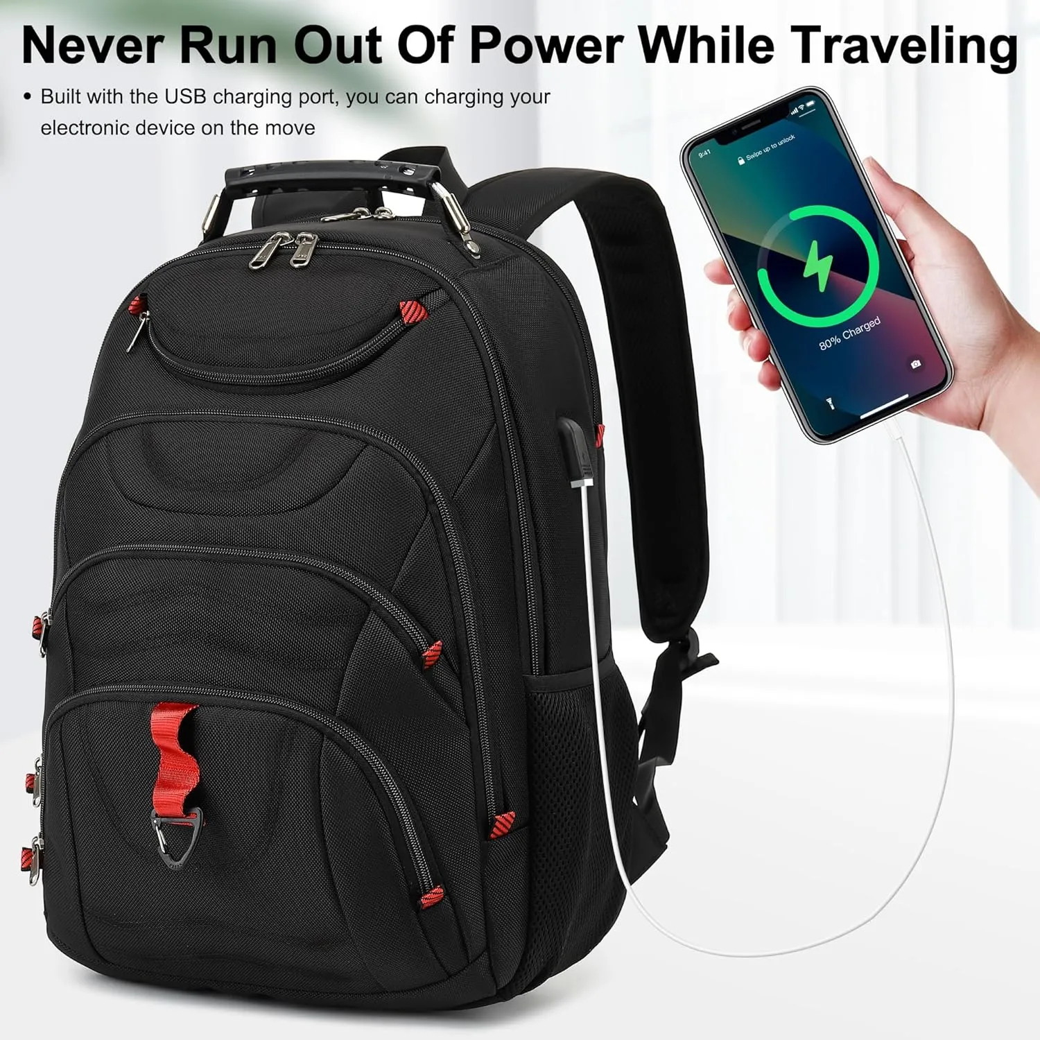 Boavan Laptop Backpack for men, 17.3 inch Laptop Bag with USB Port, Waterproof Travel Work Backpack Purse, Anti-Theft Teacher Nurse Doctor Casual Bookbags Office Business backpack Black