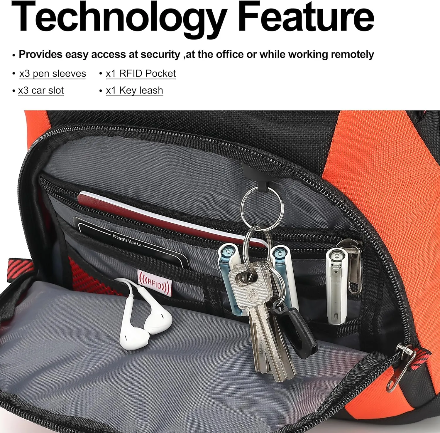 Boavan Laptop Backpack for men, 17.3 inch Laptop Bag with USB Port, Waterproof Travel Work Backpack Purse, Anti-Theft Teacher Nurse Doctor Casual Bookbags Office Business backpackBlack&Orange