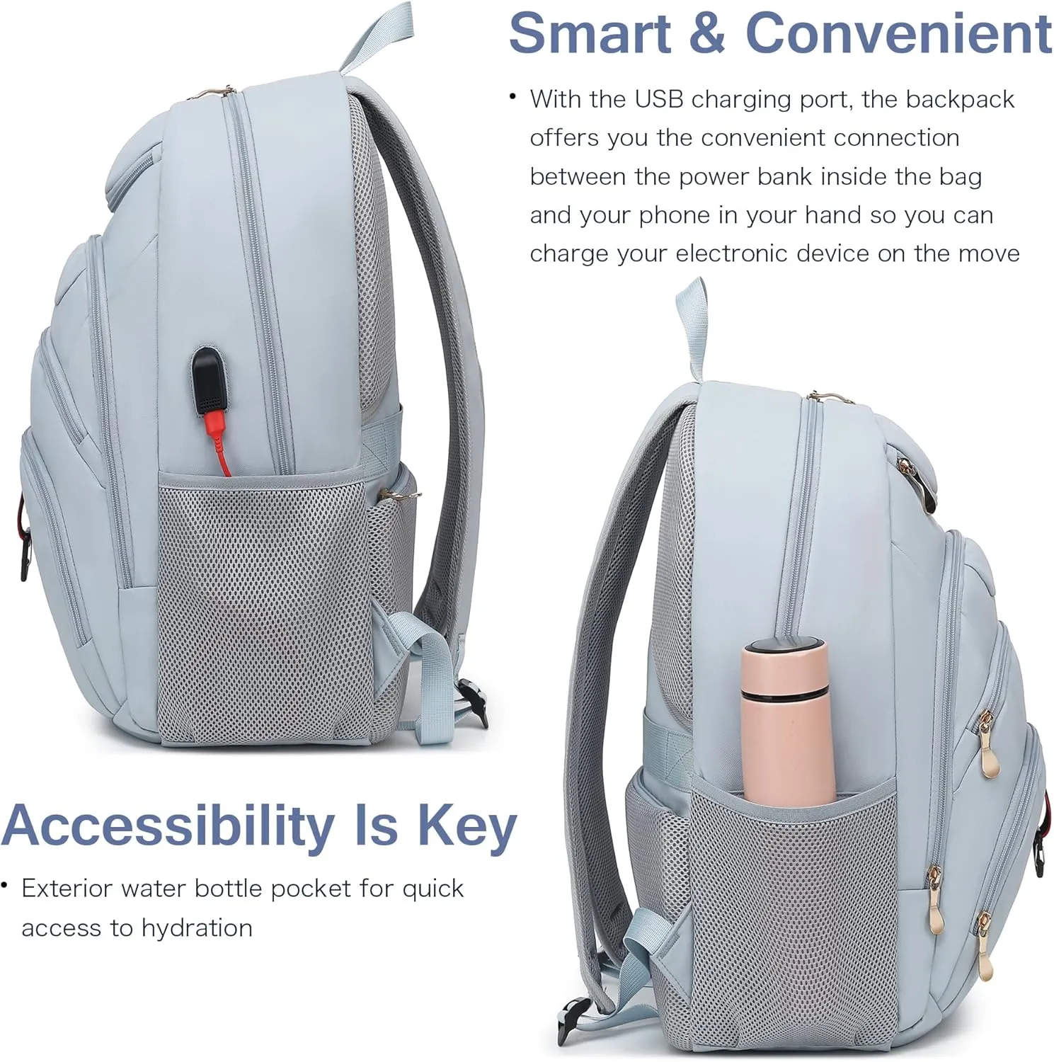 Boavan Laptop Backpack for women, 15.6 inch Laptop Bag with USB Port, Waterproof Travel Work Backpack Purse, Anti-Theft Teacher Nurse Doctor Casual Bookbags Office Business backpackBlue