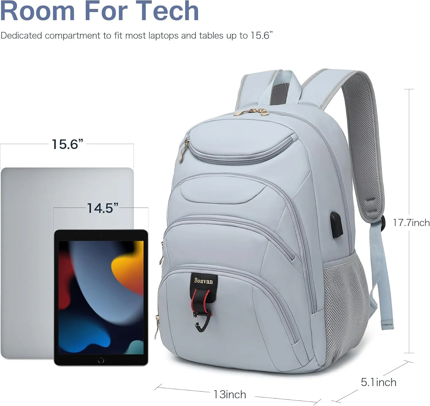 Boavan Laptop Backpack for women, 15.6 inch Laptop Bag with USB Port, Waterproof Travel Work Backpack Purse, Anti-Theft Teacher Nurse Doctor Casual Bookbags Office Business backpackBlue