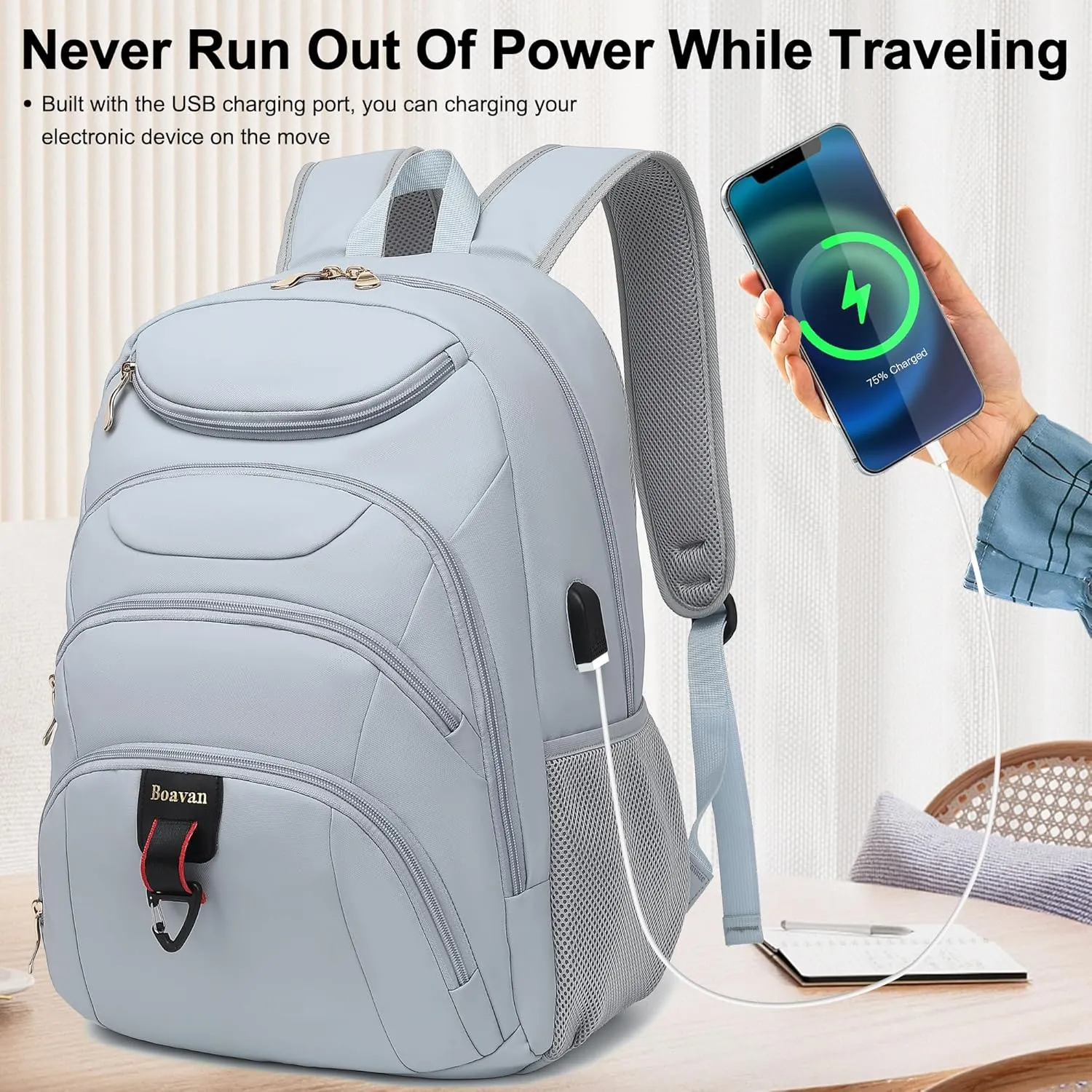 Boavan Laptop Backpack for women, 15.6 inch Laptop Bag with USB Port, Waterproof Travel Work Backpack Purse, Anti-Theft Teacher Nurse Doctor Casual Bookbags Office Business backpackBlue