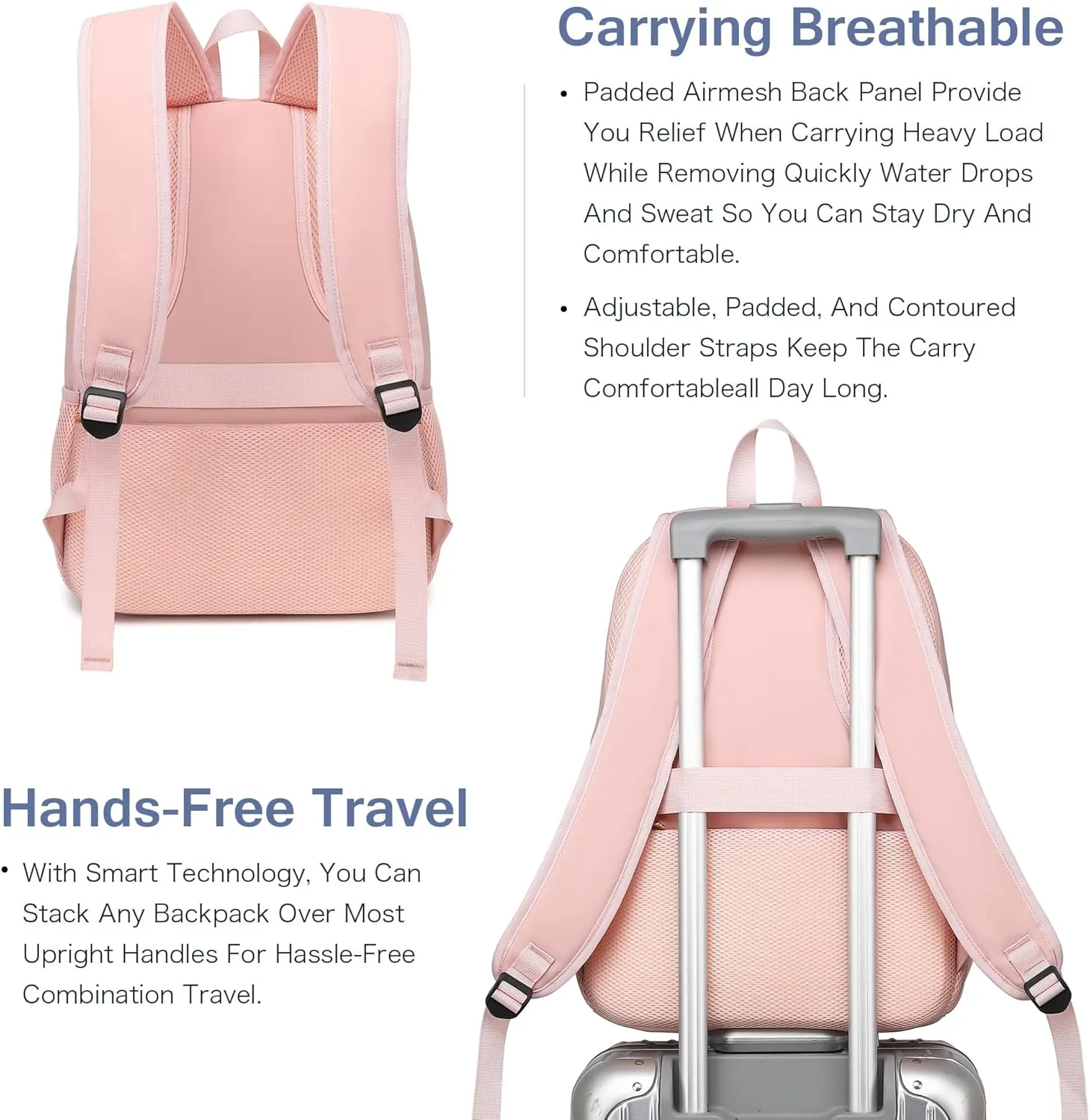 Boavan Laptop Backpack for women, 15.6 inch Laptop Bag with USB Port, Waterproof Travel Work Backpack Purse, Anti-Theft Teacher Nurse Doctor Casual Bookbags Office Business backpackPink