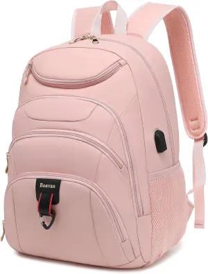 Boavan Laptop Backpack for women, 15.6 inch Laptop Bag with USB Port, Waterproof Travel Work Backpack Purse, Anti-Theft Teacher Nurse Doctor Casual Bookbags Office Business backpackPink