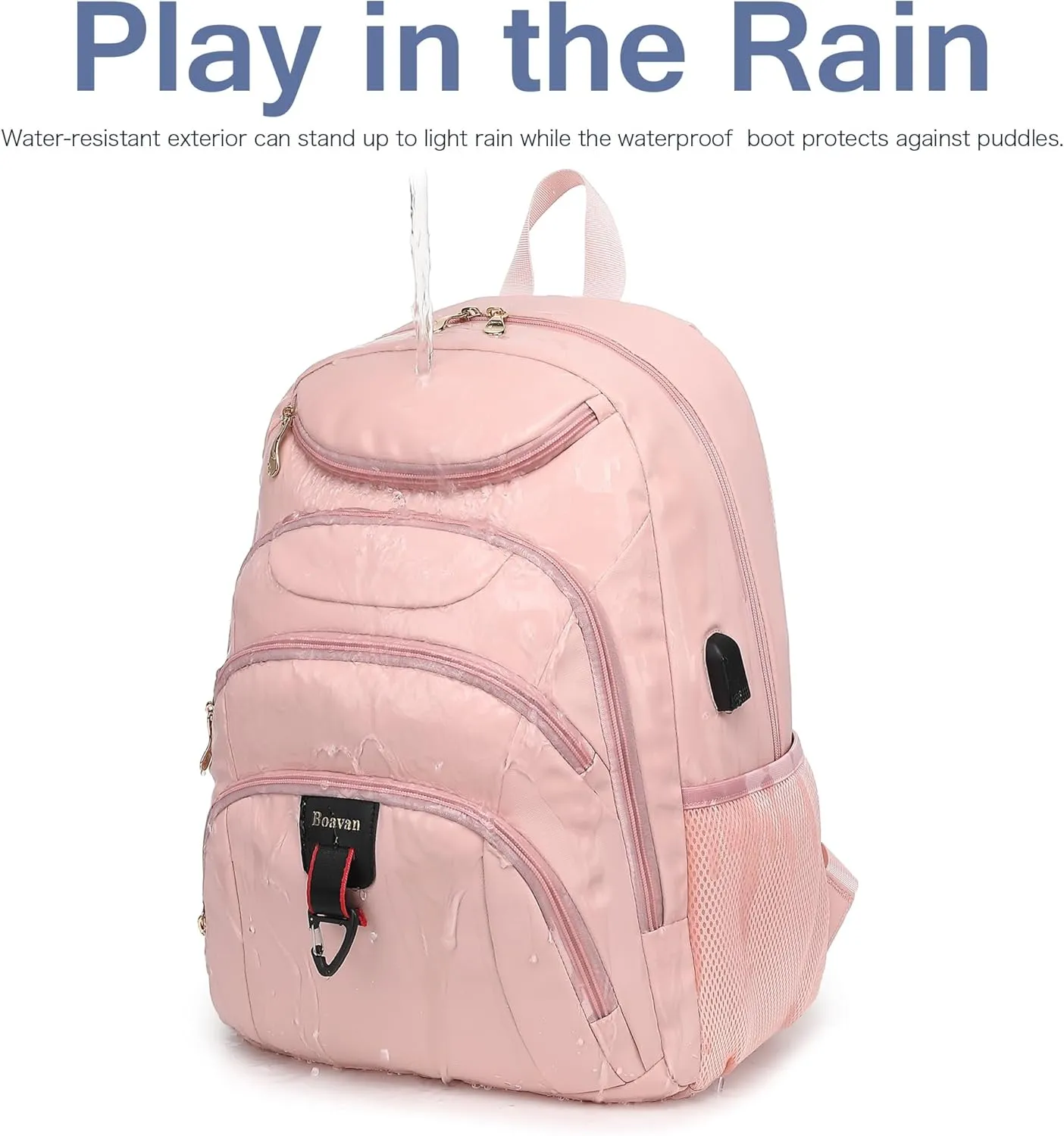 Boavan Laptop Backpack for women, 15.6 inch Laptop Bag with USB Port, Waterproof Travel Work Backpack Purse, Anti-Theft Teacher Nurse Doctor Casual Bookbags Office Business backpackPink