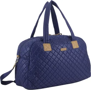 BODHI Quilted Luxe Travel Weekender Purse Shoulder Bag with Trolley Sleeve and Detachable Crossbody Strap, Navy
