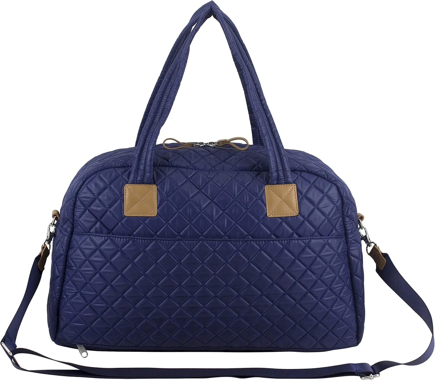 BODHI Quilted Luxe Travel Weekender Purse Shoulder Bag with Trolley Sleeve and Detachable Crossbody Strap, Navy