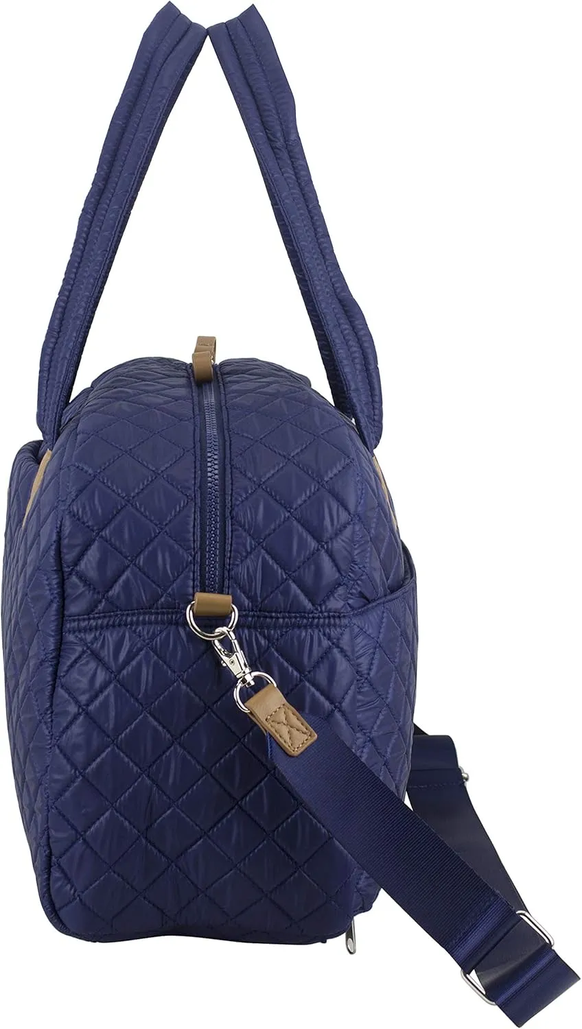 BODHI Quilted Luxe Travel Weekender Purse Shoulder Bag with Trolley Sleeve and Detachable Crossbody Strap, Navy