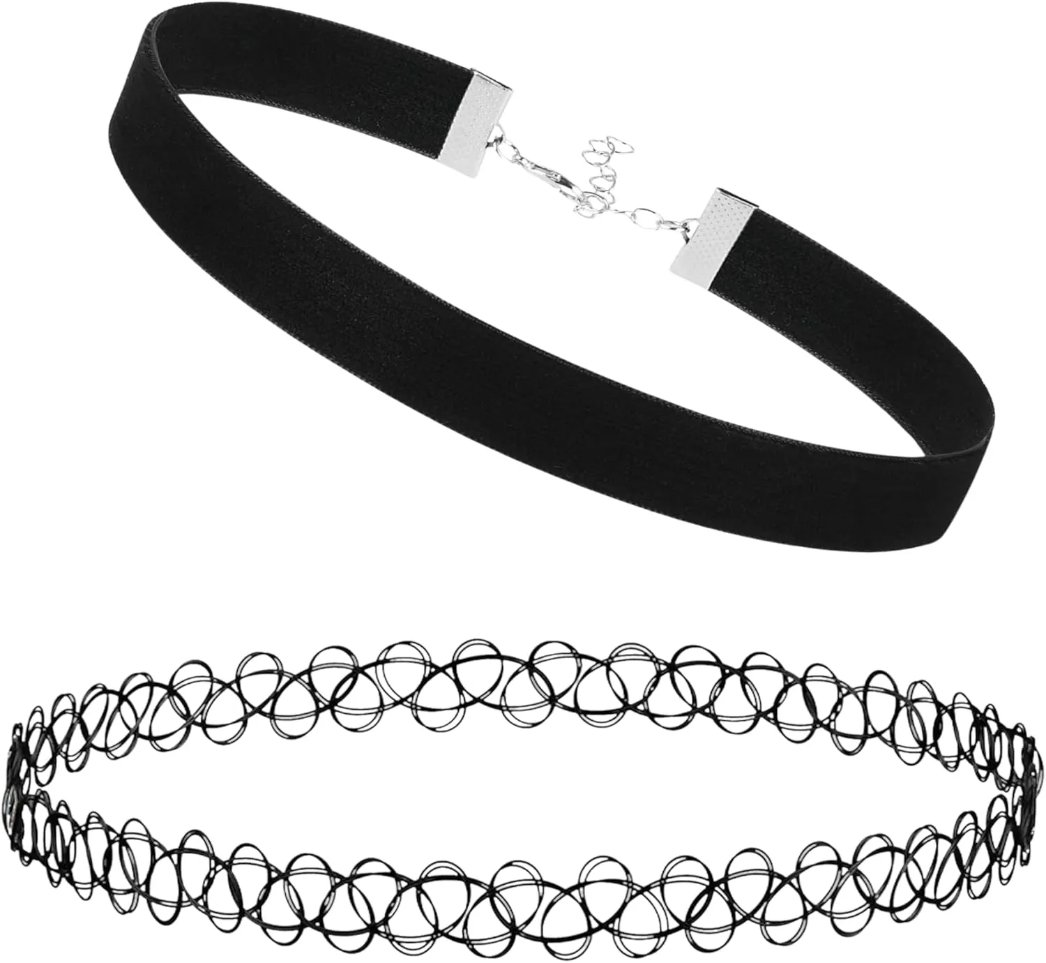 BodyJ4You 2PC Tattoo Choker Leather Necklace Set - 90s Choker Necklace for Women - 2000s Y2K Vintage Collar Neck Lace - Gothic Jewelry Emo Scene Accessories Punk Rock Femboy Statement