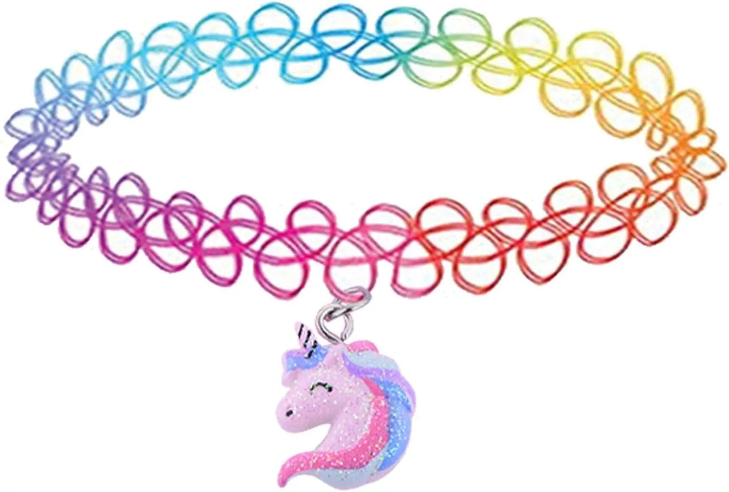 BodyJ4You 2PC Tattoo Choker Necklace - 90s Choker Necklace Women - 2000s Y2K Black Chokers Rainbow Choker - Butterfly Ying Yang Unicorn Rainbow Charms - Stretchy Elastic Necklace Summer Gift Set