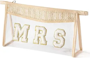 Boho Hand-woven Clear Makeup Bag, Chenille Letter Cosmetic Zipper Purse Transparent Waterproof Toiletry Bag, Rattan Straw Bag Cosmetic Sunscreen Bags, Beach accessories for Women Beige MRS