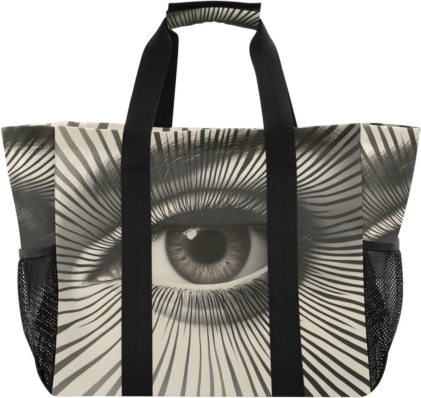 Bolaz Travel Tote BagGym Bag for Men,Waterproof Beach Bag for Women Foldable Reusable-Eyes Black and White