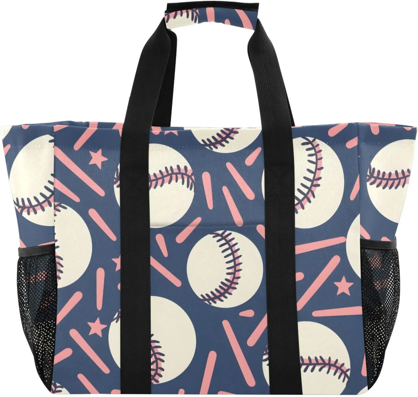 Bolaz Travel Tote BagGym Bag for Men,Waterproof Beach Bag for Women Foldable Reusable-Navy Baseball Confetti Pattern