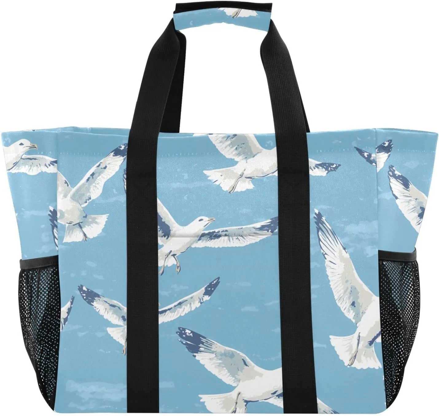 Bolaz Travel Tote BagGym Bag for Men,Waterproof Beach Bag for Women Foldable Reusable-Seagull Pattern