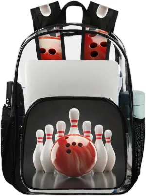Bowling Ball Sports Theme Large Clear Backpack Heavy Duty PVC Transparent See Through Backpacks Waterproof Clear Bag for Work Travel Sport