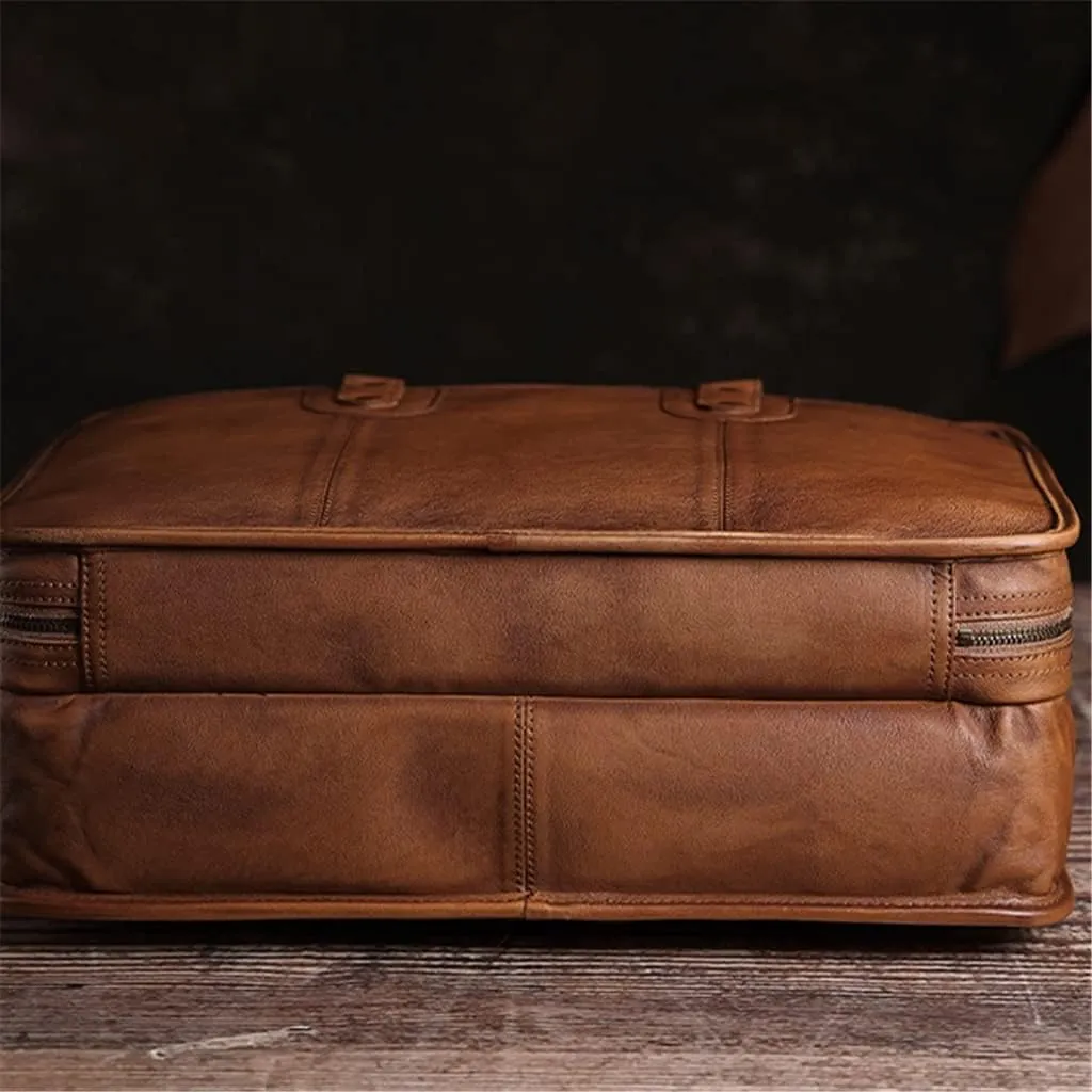 Briefcase Men Vintage Man Handbag Travel Bag Shoulder Handmade Genuine Leather Brown Laptop Businessv