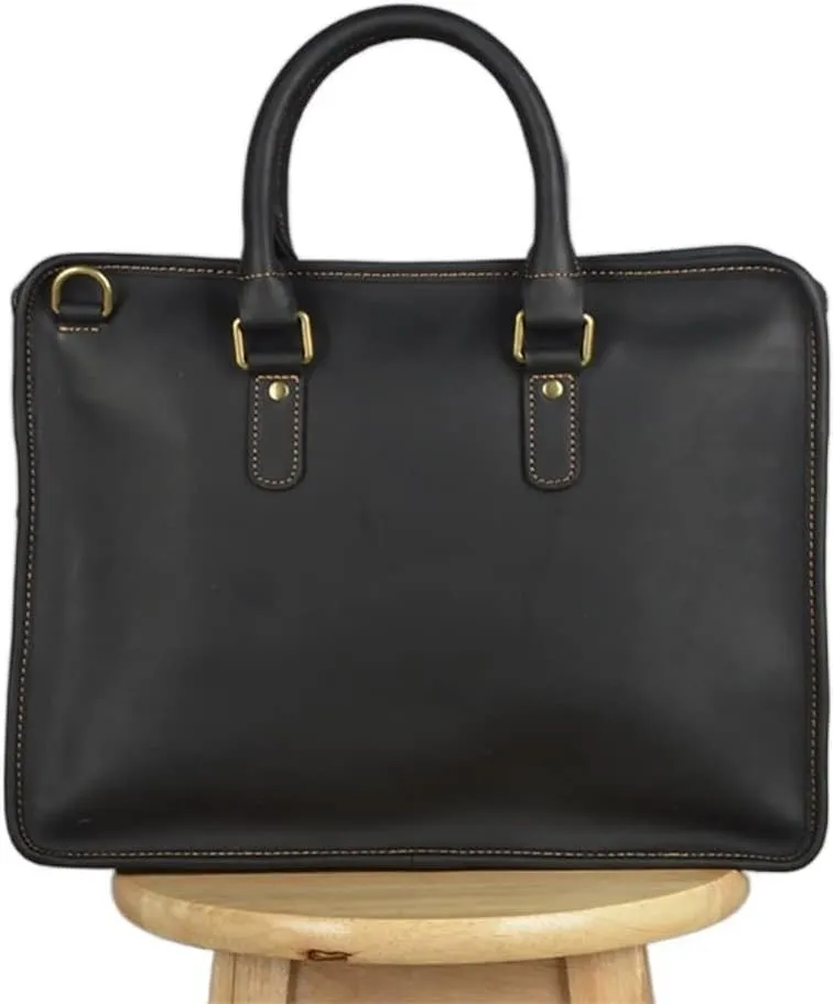 Briefcase Men's Genuine Leather Laptop 14 Inch bag Casual Man Handbag Coffee Business Tote Shoulder Office Bags