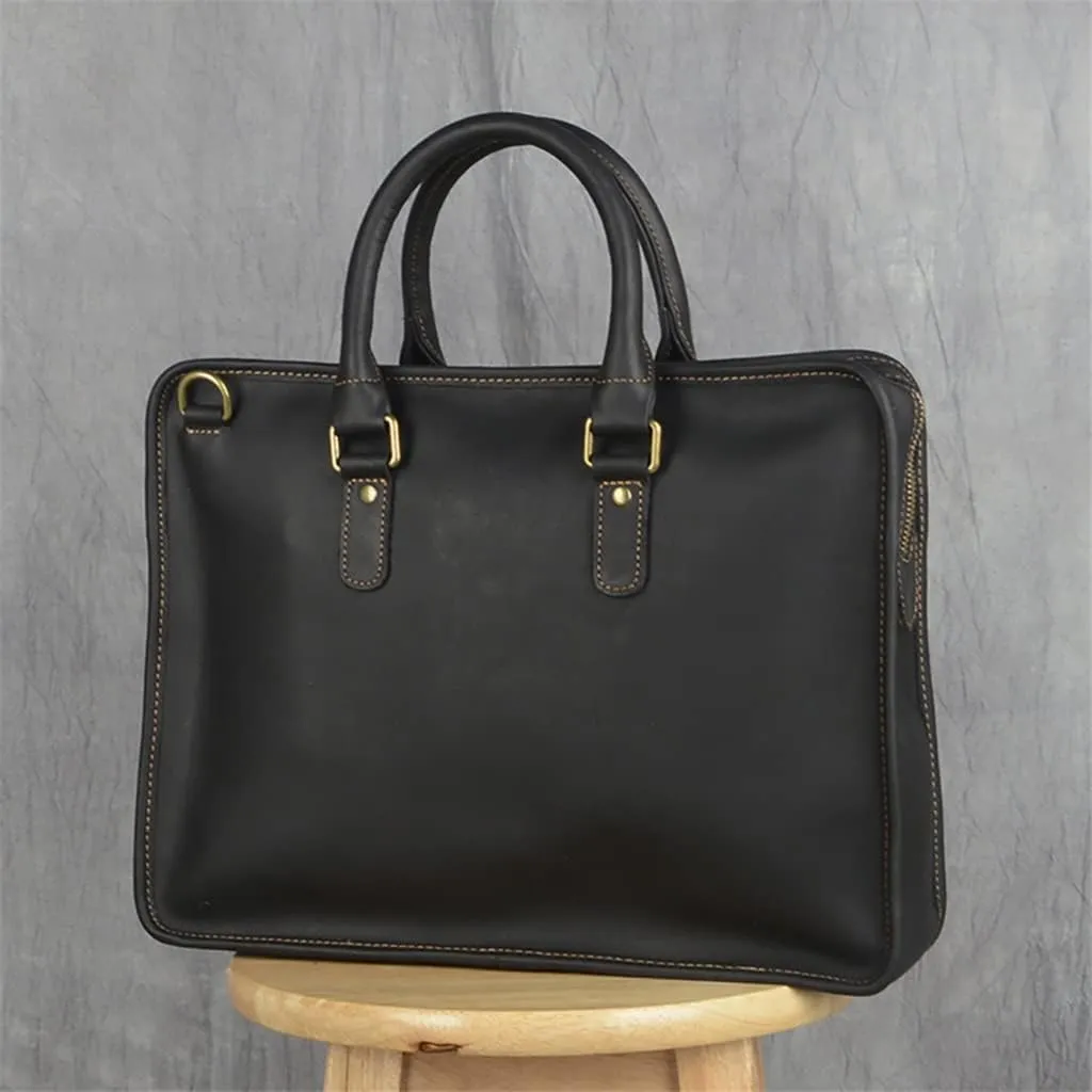Briefcase Men's Genuine Leather Laptop 14 Inch bag Casual Man Handbag Coffee Business Tote Shoulder Office Bags