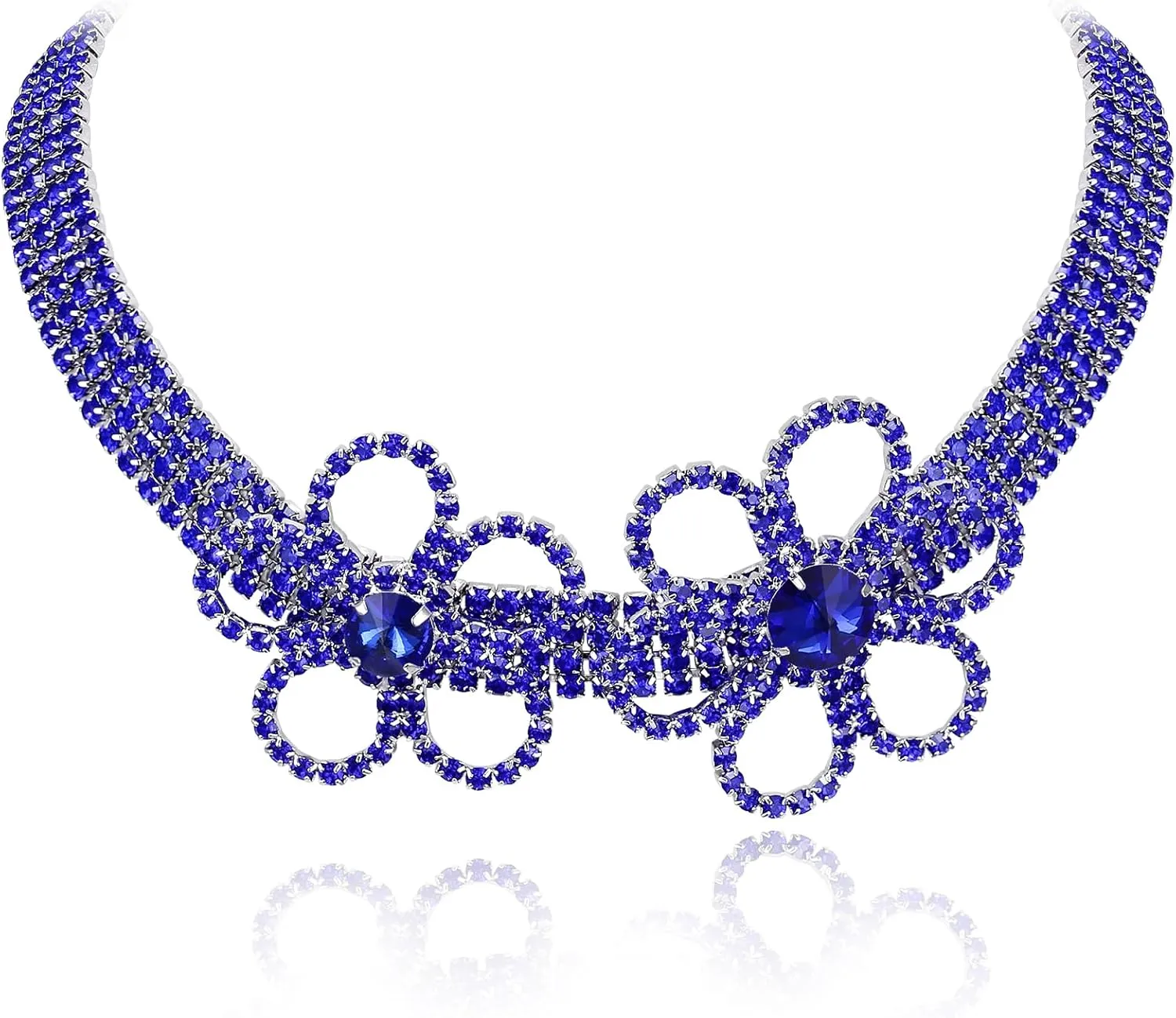 BriLove Women's Flower Collar Necklace, Double Crystal Statement Chunky Necklace Bib for Summer Beach Chokers Necklaces