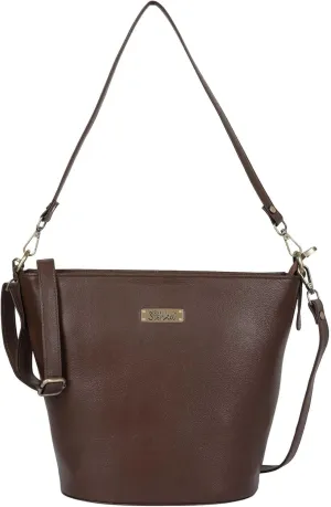 Brown Genuine Leather Bucket Hobo Bag for Women  Trendy Shoulder Tote, Spacious Satchel Purse, Ideal for Office, Parties, Casual Outings & Travel (H 9.87" x W 13" x D 5.25")