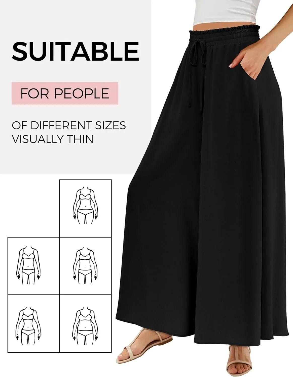 Buauty Women's Wide Leg Pants High Waist Palazzo Pants Boho Flowy Dress Pants 2024 Summer Trendy Casual Lounge Beach Trousers