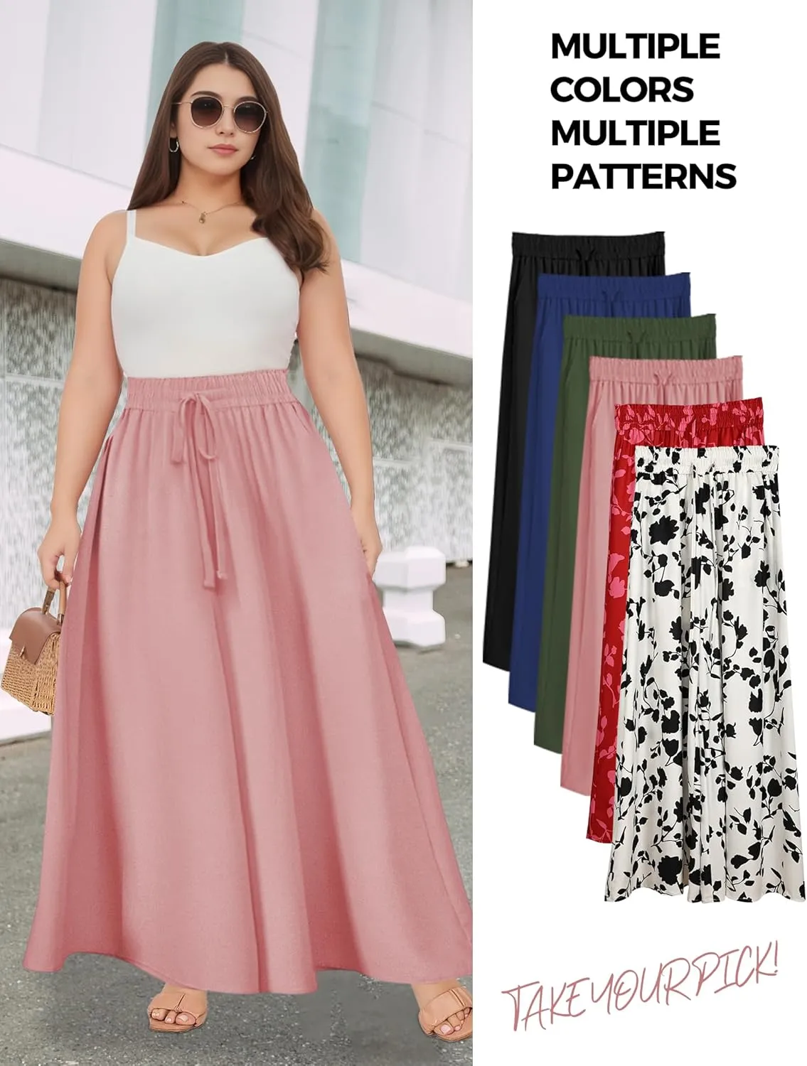 Buauty Women's Wide Leg Pants High Waist Palazzo Pants Boho Flowy Dress Pants 2024 Summer Trendy Casual Lounge Beach Trousers