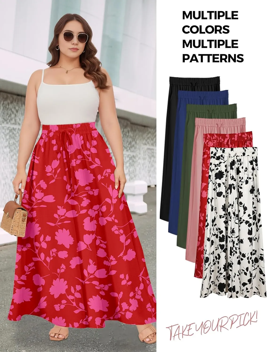 Buauty Women's Wide Leg Pants High Waist Palazzo Pants Boho Flowy Dress Pants 2024 Summer Trendy Casual Lounge Beach Trousers