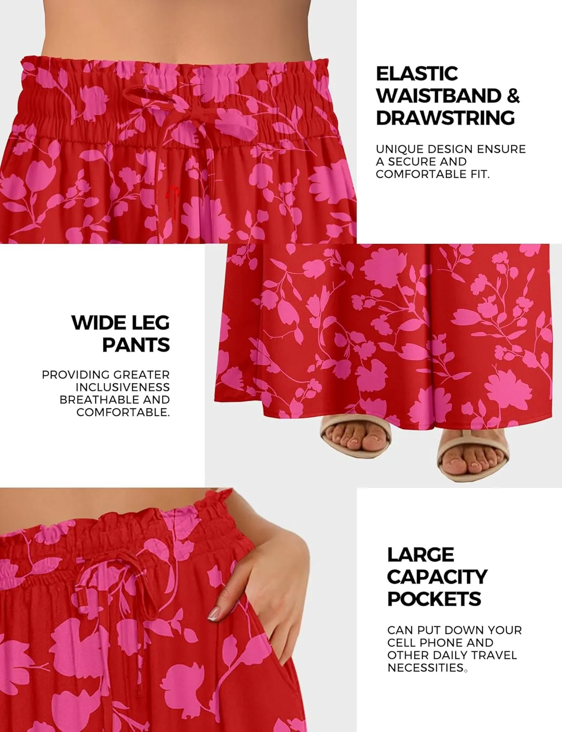 Buauty Women's Wide Leg Pants High Waist Palazzo Pants Boho Flowy Dress Pants 2024 Summer Trendy Casual Lounge Beach Trousers
