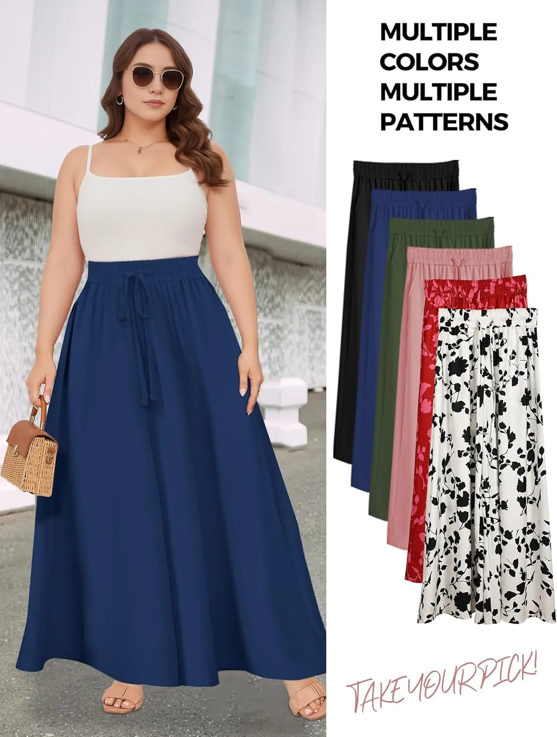 Buauty Women's Wide Leg Pants High Waist Palazzo Pants Boho Flowy Dress Pants 2024 Summer Trendy Casual Lounge Beach Trousers