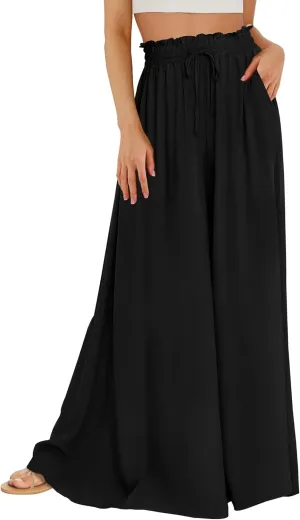 Buauty Women's Wide Leg Pants High Waist Palazzo Pants Boho Flowy Dress Pants 2024 Summer Trendy Casual Lounge Beach Trousers
