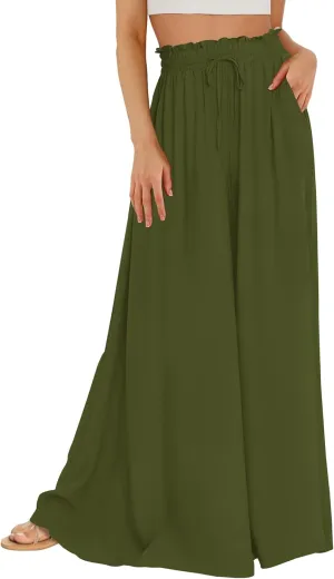 Buauty Women's Wide Leg Pants High Waist Palazzo Pants Boho Flowy Dress Pants 2024 Summer Trendy Casual Lounge Beach Trousers