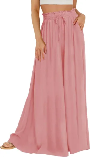 Buauty Women's Wide Leg Pants High Waist Palazzo Pants Boho Flowy Dress Pants 2024 Summer Trendy Casual Lounge Beach Trousers