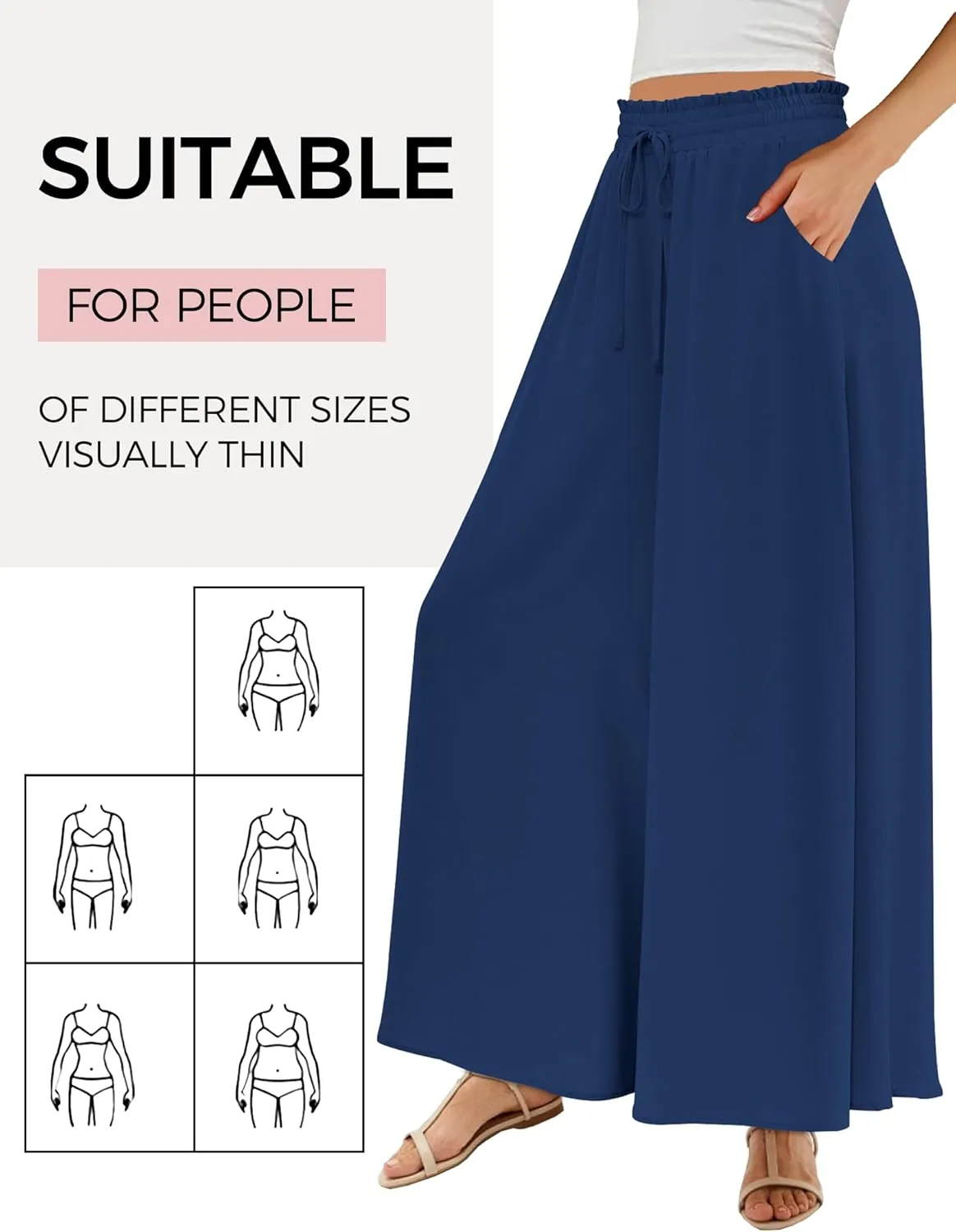 Buauty Women's Wide Leg Pants High Waist Palazzo Pants Boho Flowy Dress Pants 2024 Summer Trendy Casual Lounge Beach Trousers