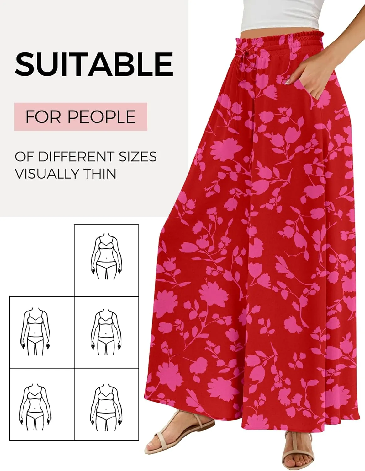 Buauty Women's Wide Leg Pants High Waist Palazzo Pants Boho Flowy Dress Pants 2024 Summer Trendy Casual Lounge Beach Trousers