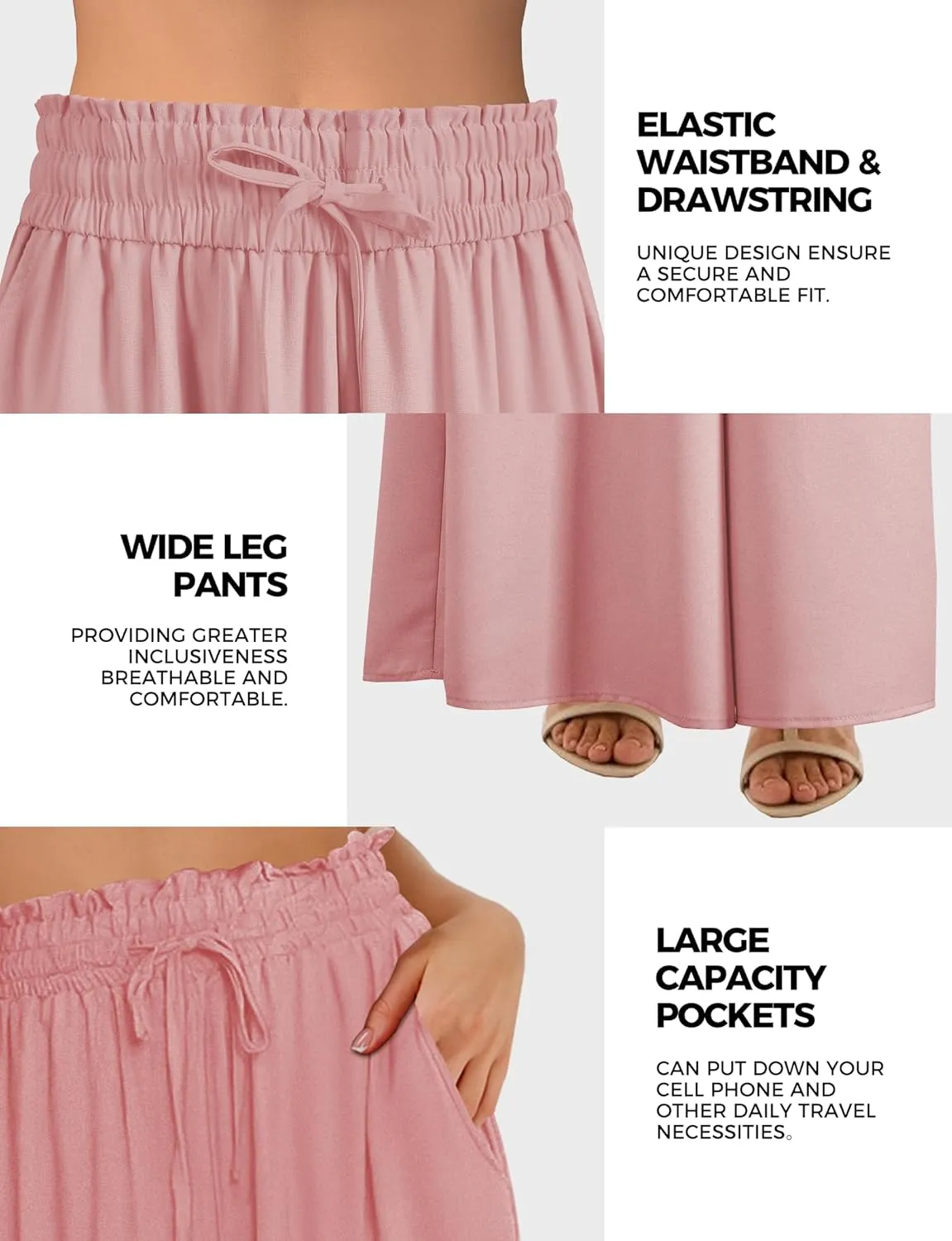 Buauty Women's Wide Leg Pants High Waist Palazzo Pants Boho Flowy Dress Pants 2024 Summer Trendy Casual Lounge Beach Trousers
