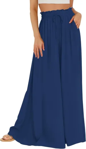 Buauty Women's Wide Leg Pants High Waist Palazzo Pants Boho Flowy Dress Pants 2024 Summer Trendy Casual Lounge Beach Trousers
