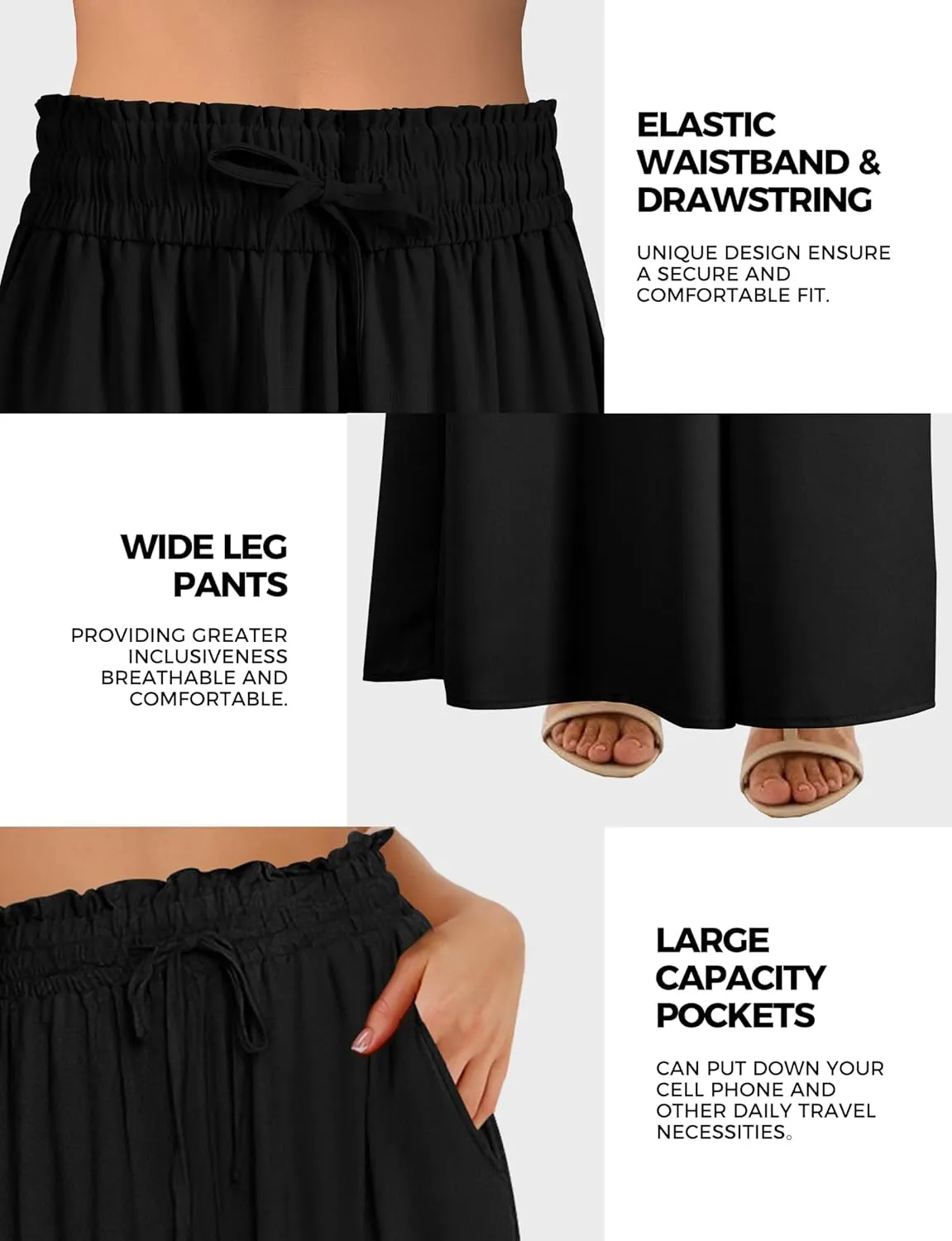 Buauty Women's Wide Leg Pants High Waist Palazzo Pants Boho Flowy Dress Pants 2024 Summer Trendy Casual Lounge Beach Trousers