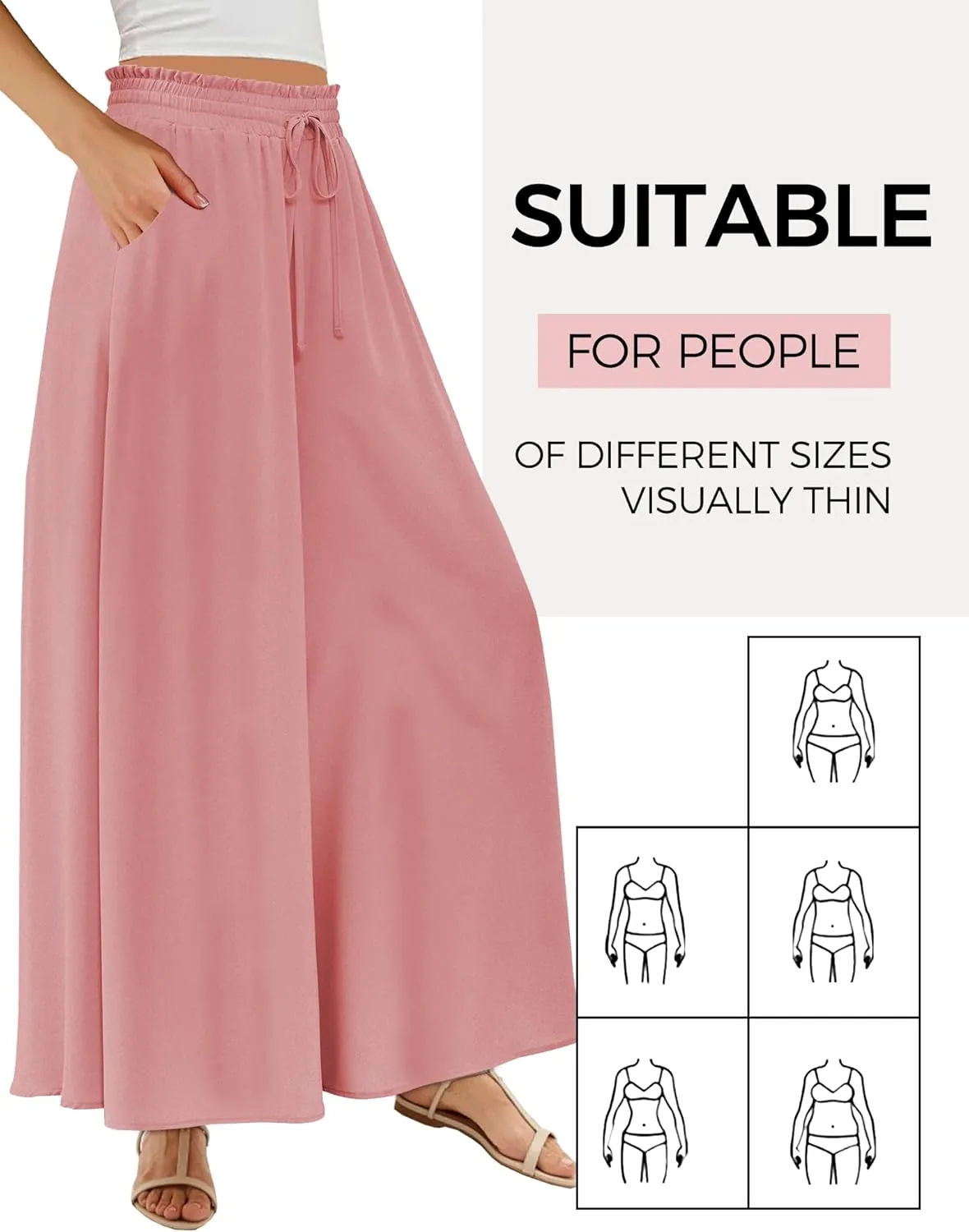 Buauty Women's Wide Leg Pants High Waist Palazzo Pants Boho Flowy Dress Pants 2024 Summer Trendy Casual Lounge Beach Trousers