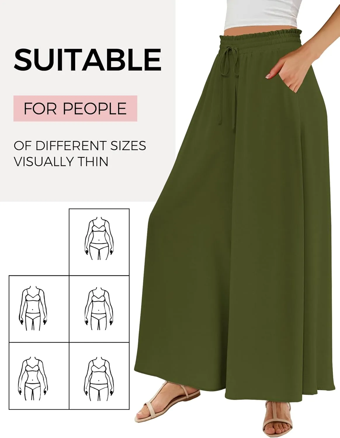 Buauty Women's Wide Leg Pants High Waist Palazzo Pants Boho Flowy Dress Pants 2024 Summer Trendy Casual Lounge Beach Trousers