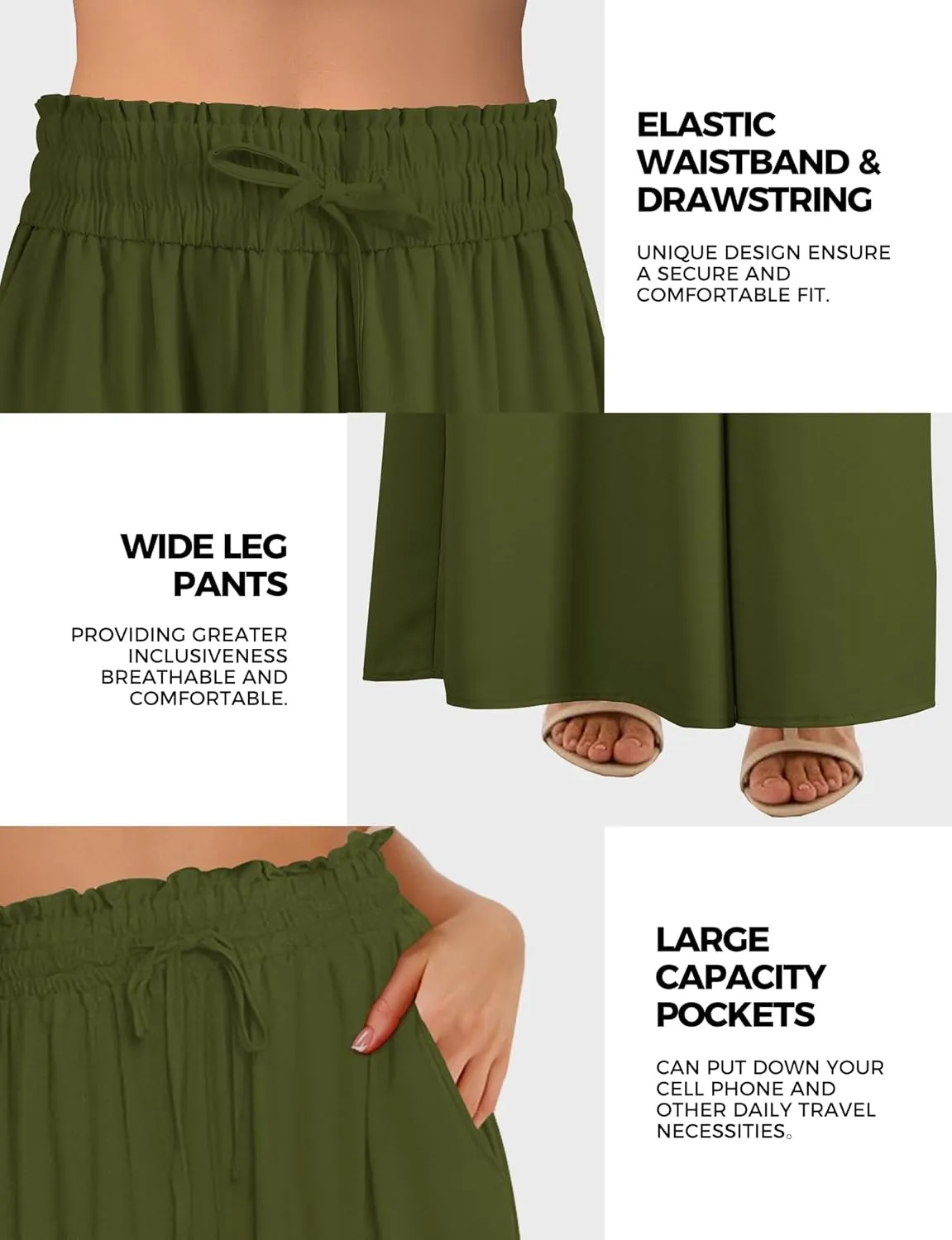 Buauty Women's Wide Leg Pants High Waist Palazzo Pants Boho Flowy Dress Pants 2024 Summer Trendy Casual Lounge Beach Trousers