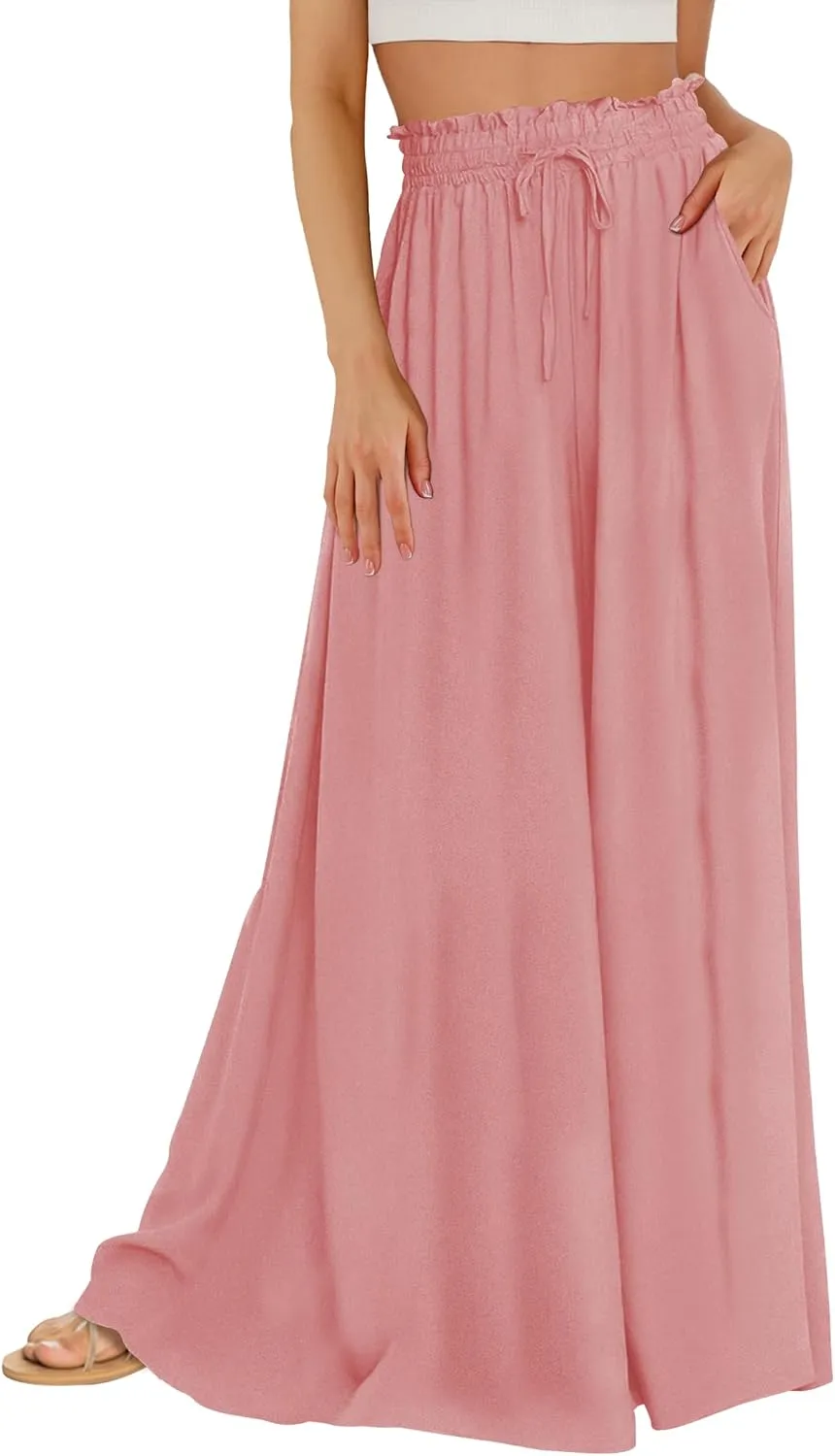 Buauty Women's Wide Leg Pants High Waist Palazzo Pants Boho Flowy Dress Pants 2024 Summer Trendy Casual Lounge Beach Trousers