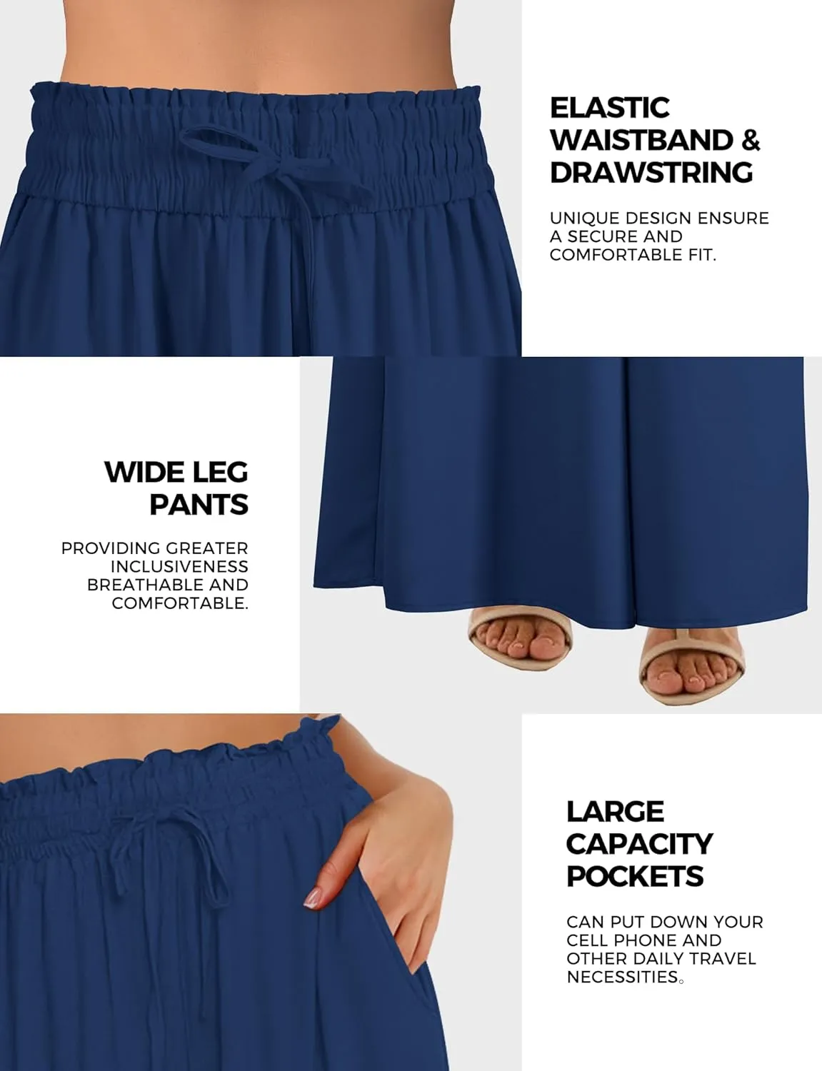 Buauty Women's Wide Leg Pants High Waist Palazzo Pants Boho Flowy Dress Pants 2024 Summer Trendy Casual Lounge Beach Trousers