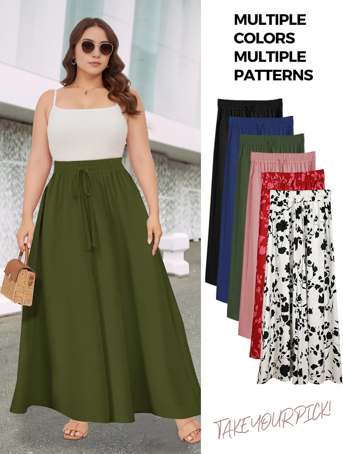Buauty Women's Wide Leg Pants High Waist Palazzo Pants Boho Flowy Dress Pants 2024 Summer Trendy Casual Lounge Beach Trousers