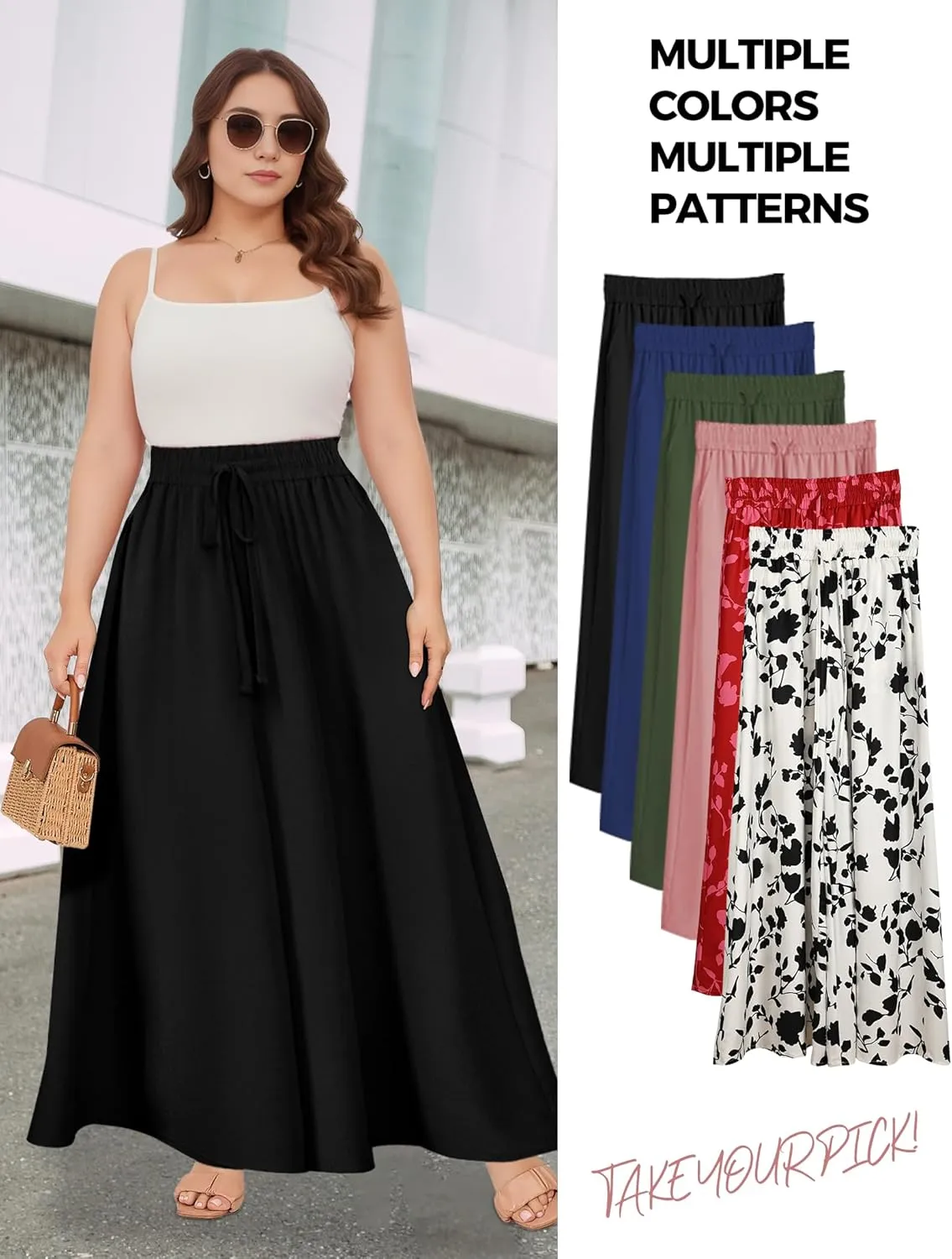 Buauty Women's Wide Leg Pants High Waist Palazzo Pants Boho Flowy Dress Pants 2024 Summer Trendy Casual Lounge Beach Trousers