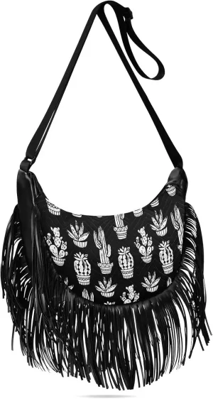 Cactus Cacti and Succulents Fringe Bag for Women Cross Body Bag Tassel Shoulder Bag Satchel