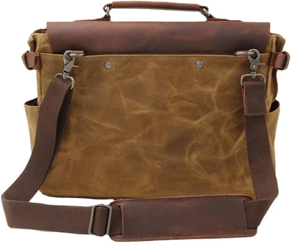 Canvas Horsehide Briefcase European And American Men's Bag Retro Shoulder Crossbody Handbag