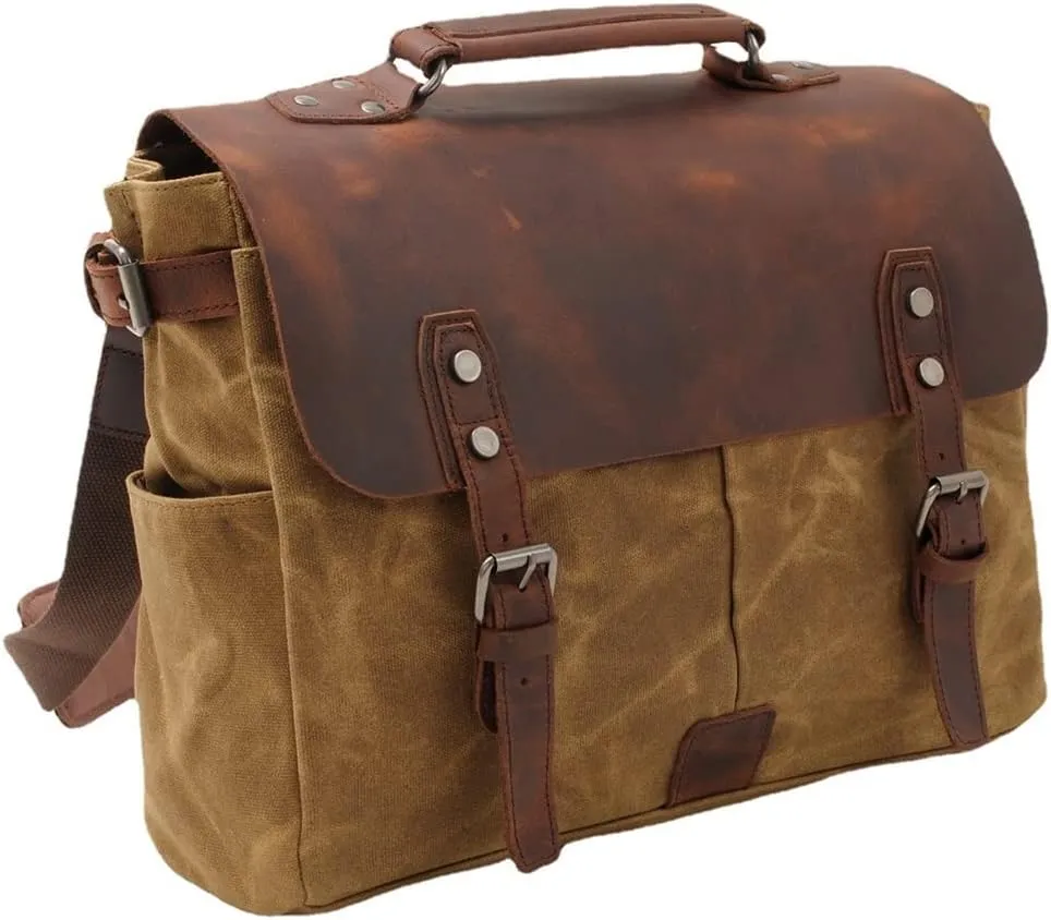 Canvas Horsehide Briefcase European And American Men's Bag Retro Shoulder Crossbody Handbag