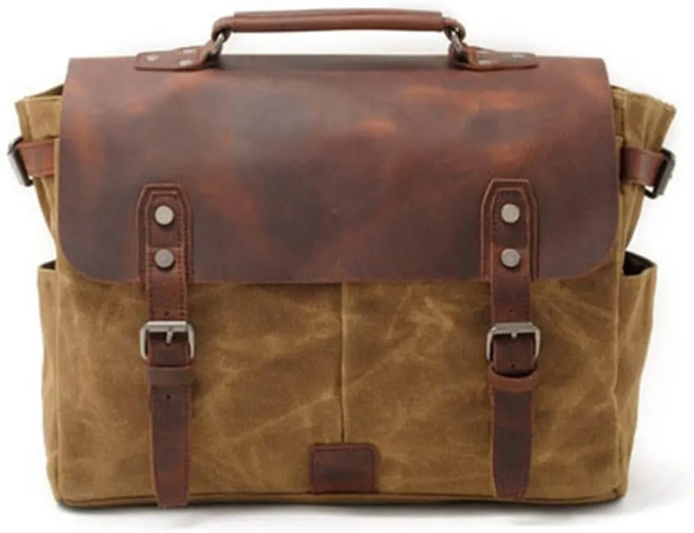 Canvas Horsehide Briefcase European And American Men's Bag Retro Shoulder Crossbody Handbag